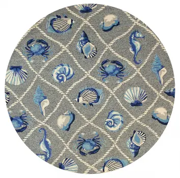 8' Round Gray Round Abstract Handmade Indoor Outdoor Area Rug