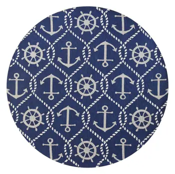 7' Navy Blue Round Nautical Handmade Indoor Outdoor Area Rug