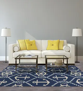 7' Navy Blue Round Nautical Handmade Indoor Outdoor Area Rug