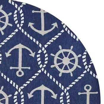 7' Navy Blue Round Nautical Handmade Indoor Outdoor Area Rug