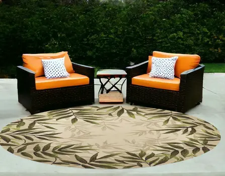 8' Sand Round Floral Indoor Outdoor Area Rug