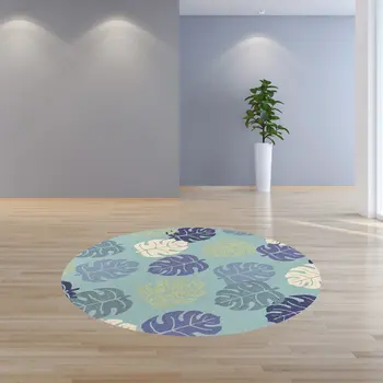 7' Round Uv Treated Polypropylene Turquoise Area Rug