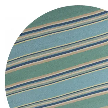 8' Blue Round Striped Indoor Outdoor Area Rug