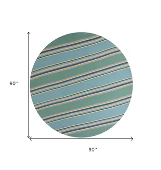 8' Blue Round Striped Indoor Outdoor Area Rug