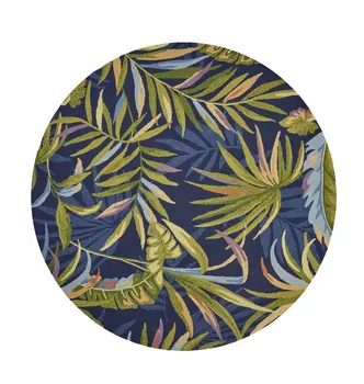 8' Blue Round Floral Indoor Outdoor Area Rug