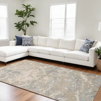 7' X 10' Sand Gray And Beige Abstract Area Rug