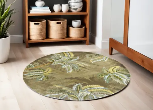 5' Moss Green Round Wool Hand Tufted Area Rug