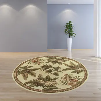 5' Round  Wool Ivory  Area Rug