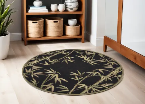 5' Black Round Wool Hand Tufted Area Rug