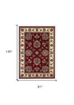 8' X 11' Red And Ivory Floral Area Rug