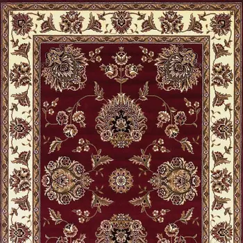 8' X 11' Red And Ivory Floral Area Rug