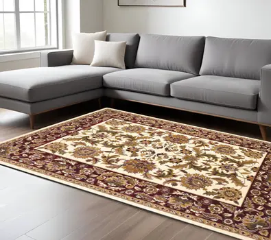 7' X 10' Red and Ivory Area Rug