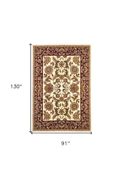7' X 10' Red and Ivory Area Rug