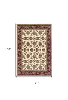 7' X 10' Red and Ivory Area Rug