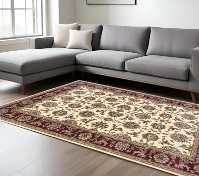 7' X 10' Red and Ivory Area Rug