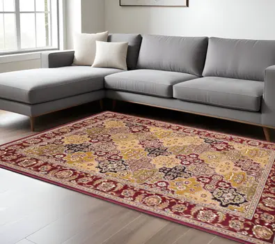 8' X 11' Red Beige And Tan Quatrefoil Area Rug