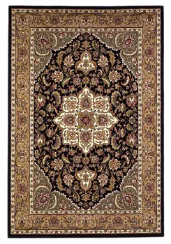 8' X 11' Black Beige Machine Woven Floral Medallion Indoor Area Rug