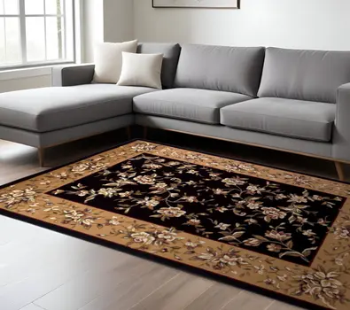 7' X 10' Beige and Black Area Rug