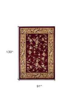 8' X 11' Red Beige Machine Woven Floral Traditional Indoor Area Rug