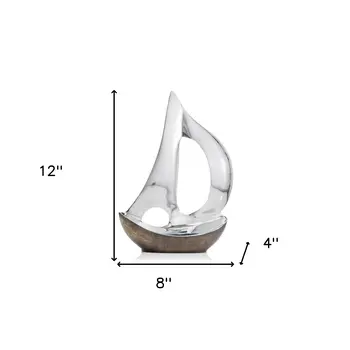 12" Brown and Silver Buffed Aluminum Sailboat Tabletop Sculpture