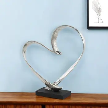 16" Raw Silver And Black Heart Sculpture