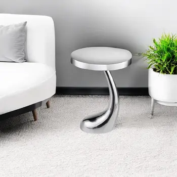 21" Silver Aluminum Round Abstract End Table