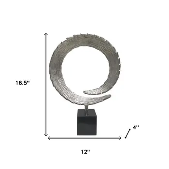 17" Black and Silver Marble and Aluminum Tabletop Sculpture