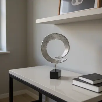 16" Black and Silver Marble and Aluminum Tabletop Sculpture