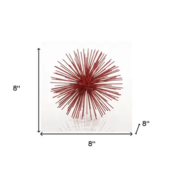 8" Red Spiked Iron Decorative Orb Tabletop Sculpture