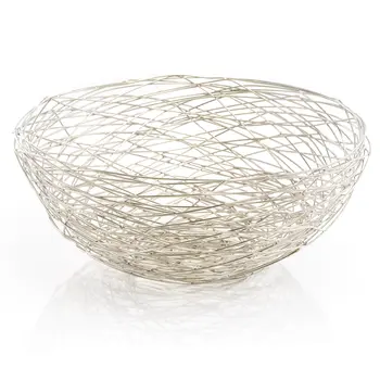12" Silver Aluminum Abstract Wire Round Centerpiece Bowl
