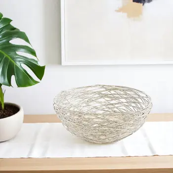 12" Silver Aluminum Abstract Wire Round Centerpiece Bowl