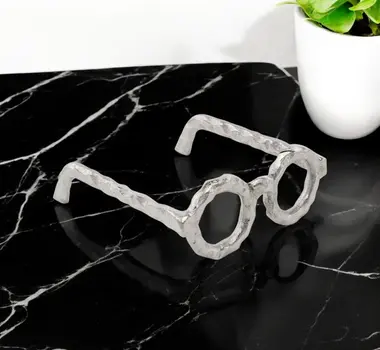 7" Silver Aluminum Textured Round Eyeglasses Tabletop Sculpture