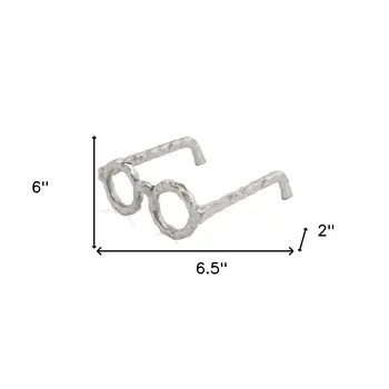 7" Silver Aluminum Textured Round Eyeglasses Tabletop Sculpture
