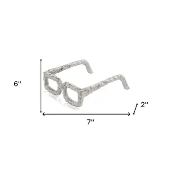 7" Silver Aluminum Textured Square Eyeglasses Tabletop Sculpture