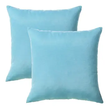 Set of Two 18" Aqua Blue Fabric Throw Pillow Covers