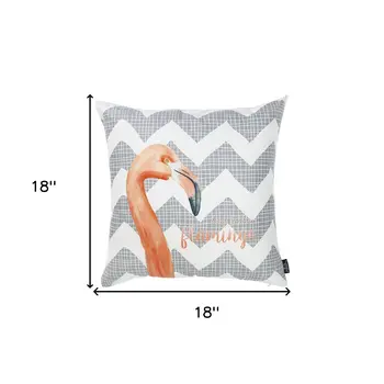18" Gray and White Fabrc Throw Pillow Cover