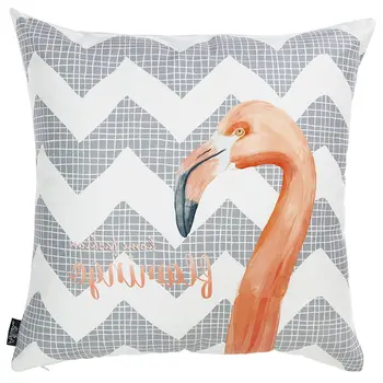 18" Gray and White Fabrc Throw Pillow Cover