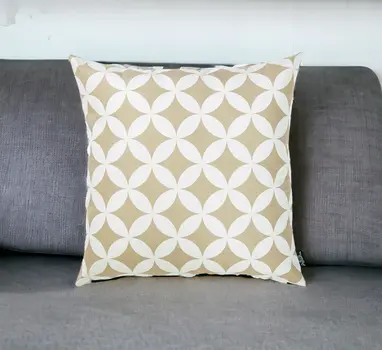 18" Taupe and White Fabrc Throw Pillow Cover