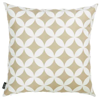 18" Taupe and White Fabrc Throw Pillow Cover
