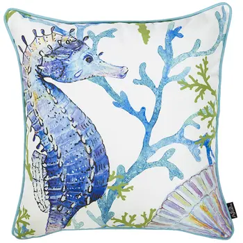 18" Blue And White Fabric Throw Pillow Cover