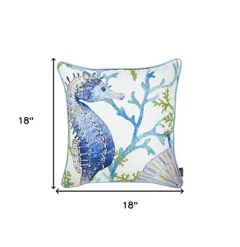 18" Blue And White Fabric Throw Pillow Cover
