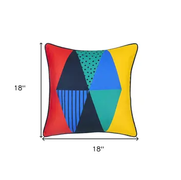 18" Blue Red And Yellow Fabric Throw Pillow Cover