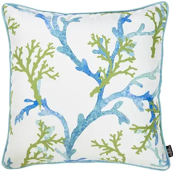 18" Blue And White Fabric Throw Pillow Cover