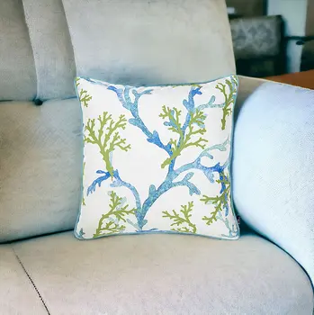 18" Blue And White Fabric Throw Pillow Cover