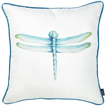 18" Blue and White Fabrc Throw Pillow Cover