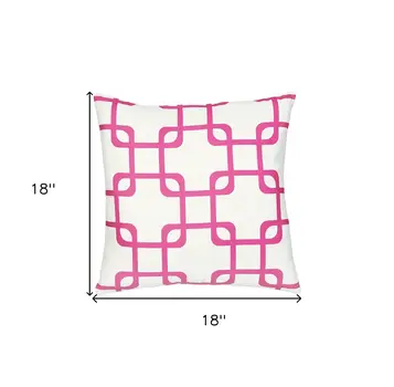 18" Pink And White Fabric Throw Pillow Cover