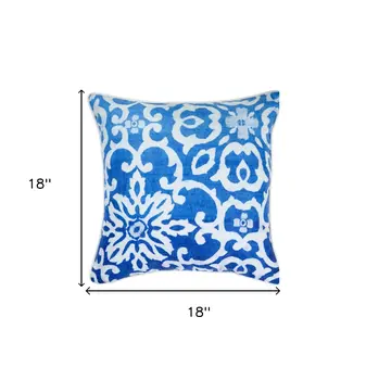 18" Blue and White Damask Throw Pillow Cover