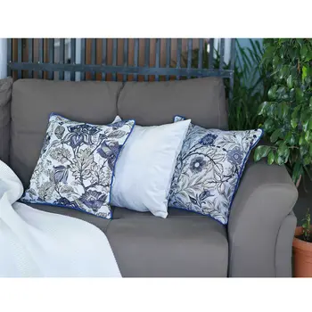 17" Beige And Blue Floral Fabric Throw Pillow Cover