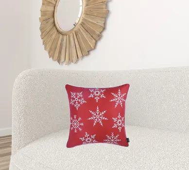 18" Red Christmas Snowflakes Decorative Throw Pillow Cover