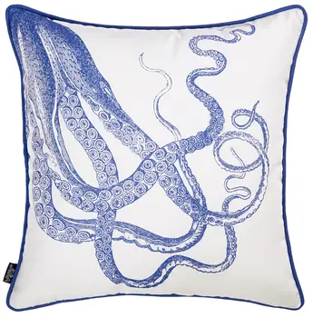 18" Blue And White Fabric Throw Pillow Cover